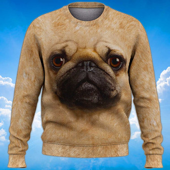 Pug Face Sweater, Pug Sweater, Dog Sweater For Humans Christmas Sweater 3D Print Crewneck Men Women Sweater, Men Women 3D Print Sweater - Thegiftio UK
