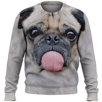 Pug Face Sweater, Dog Sweater For Humans Christmas Sweater 3D Print Crewneck Men Women Sweater, Men Women 3D Print Sweater - Thegiftio UK