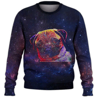 Pug Galaxy Sweater, Dog Sweater For Humans Christmas Sweater 3D Print Crewneck Men Women Sweater, Men Women 3D Print Sweater - Thegiftio UK