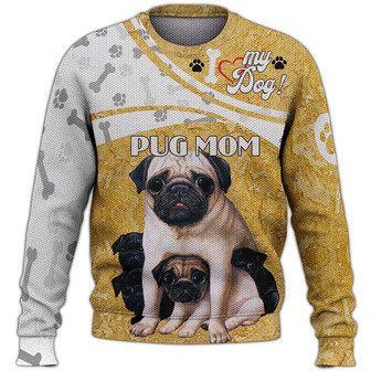 Pug Mom Sweater, Dog Sweater For Humans Christmas Sweater 3D Print Crewneck Men Women Sweater, Men Women 3D Print Sweater - Thegiftio UK