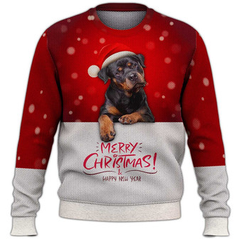 Rottweiler Christmas Sweater, Dog Sweater For Humans Christmas Sweater 3D Print Crewneck Men Women Sweater, Men Women 3D Print Sweater - Thegiftio UK
