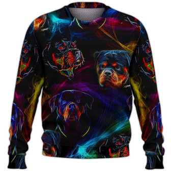 Rottweiler Neon Sweater, Dog Sweater For Humans Christmas Sweater 3D Print Crewneck Men Women Sweater, Men Women 3D Print Sweater - Thegiftio UK