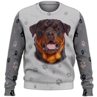 Rottweiler Sweater, Dog Sweater For Humans Christmas Sweater 3D Print Crewneck Men Women Sweater, Men Women 3D Print Sweater - Thegiftio UK