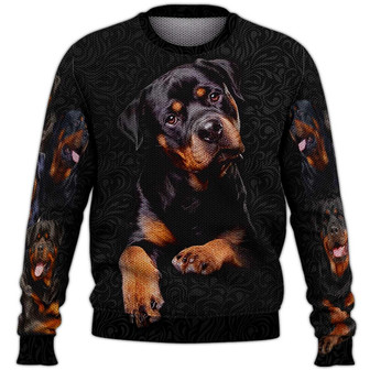 Rottweiler Sweater, Dog Sweater For Humans Christmas Sweater 3D Print Crewneck Men Women Sweater, Men Women 3D Print Sweater - Thegiftio UK