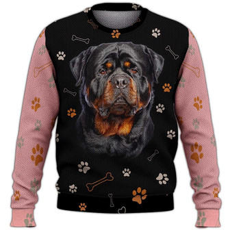 Rottweiler Sweater, Dog Sweater For Humans Christmas Sweater 3D Print Crewneck Men Women Sweater, Men Women 3D Print Sweater - Thegiftio UK