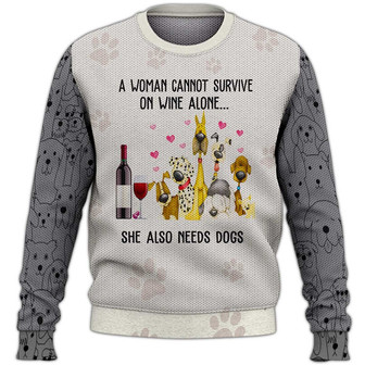 She Also Needs Dogs Sweater, Dog Sweater For Humans Christmas Sweater 3D Print Crewneck Men Women Sweater, Men Women 3D Print Sweater - Thegiftio UK