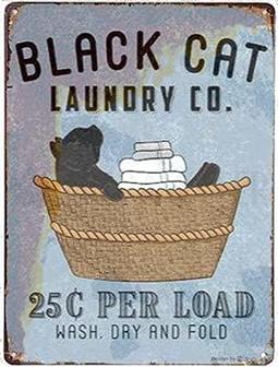 Tin Poster Metal Sign Black Cat Laundry Vintage Style For Indoor & Outdoor Home Bar Coffee Kitchen Wall Decor Plaque Retro Signs - Thegiftio