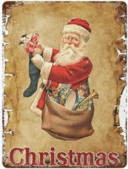 Vintage Santa Claus Metal Sign Christmas Socks Metal Tin Sign Vintage Metal Plaque For Halloween Christmas Thanksgiving Fall Home Wall Door Farmhouse Wedding Birthday Housewarming Gift - Thegiftio UK