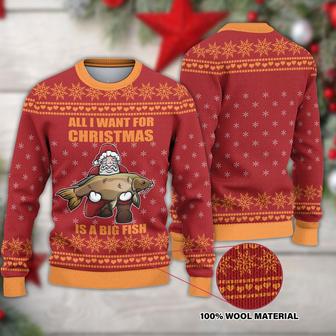 All I Want For Christmas Is You a Big Fish Christmas Ugly Christmas Sweater, Fishing Christmas Sweater, Woolen Sweater,Wool Knit Sweater, Men Women 3D Print Sweater - Thegiftio UK