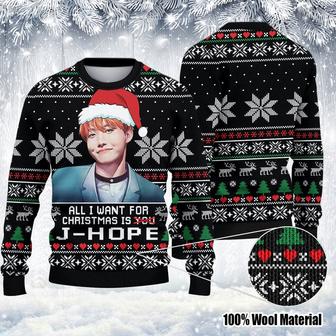 All I Want For Christmas Is j-hop Ugly Christmas Sweater, j-hop BTS Christmas Sweater, Woolen Sweater, Wool Knit Sweater, Men Women 3D Print Sweater - Thegiftio UK