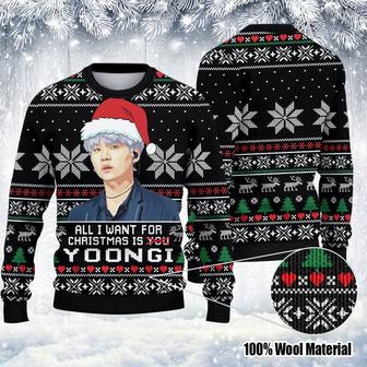 All I Want For Christmas Is Suga Ugly Christmas Sweater, Suga BTS Christmas Sweater, Woolen Sweater, Wool Knit Sweater, Men Women 3D Print Sweater - Thegiftio UK