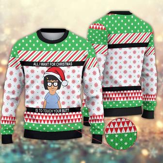 I Want For Christmas Is To Touch Your Butt Tina Belcher Ugly Christmas Sweater, Christmas Sweater, Woolen Sweater, Wool Knit Sweater, Men Women 3D Print Sweater - Thegiftio UK