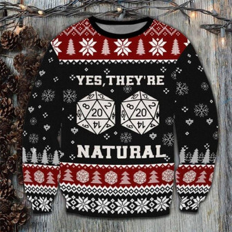 Yes They're Natural 20 20 dice Christmas Sweater, Dungeons and Dragons Christmas Sweater, Woolen Sweater, Wool Knit Sweater, Men Women 3D Print Sweater - Thegiftio UK