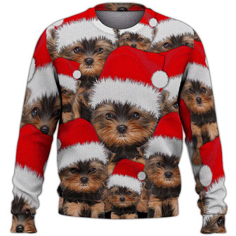 Yorkshire Dog Christmas Sweater, Dog Sweater For Humans Christmas Sweater 3D Print Crewneck Men Women Sweater, Men Women 3D Print Sweater - Thegiftio UK