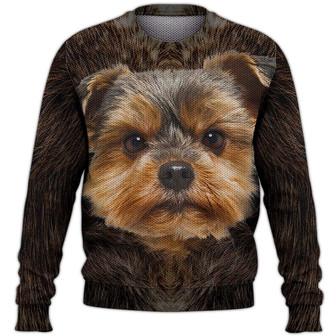 Yorkshire Terrier Puppies Face Sweater, Yorkshire Terrier Sweater, Dog Sweater For Humans Christmas Sweater 3D Print Crewneck Men Women Sweater, Men Women 3D Print Sweater - Thegiftio UK
