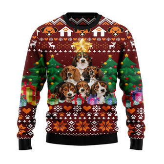Basset Hound Pine Tree Christmas Sweater, Gift For Dog Lover Dog Mom Dog Dad Men Women 3D Print Sweater - Thegiftio UK