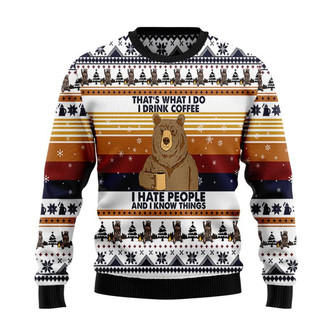 Bear Coffee Christmas Sweater, Men Women 3D Print Sweater - Thegiftio UK