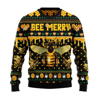 Bee Merry Christmas Sweater, Men Women 3D Print Sweater - Thegiftio UK