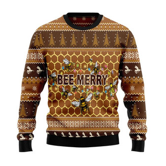 Bee Merry Christmas Sweater, Men Women 3D Print Sweater - Thegiftio UK