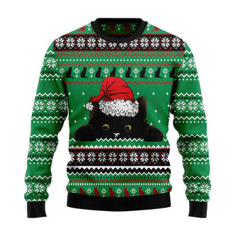 Black Cat Hiding Christmas Sweater, Men Women 3D Print Sweater - Thegiftio UK