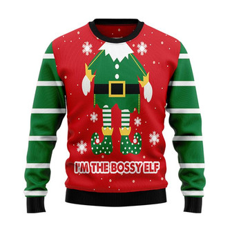 Bossy Elf Christmas Sweater, Men Women 3D Print Sweater - Thegiftio UK