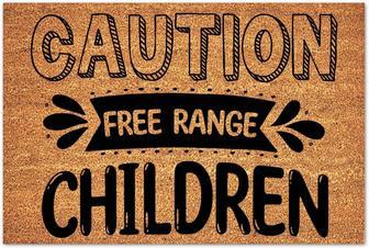 Caution Free Range Children Coir Door Mat With Heavy-duty Coir Doormat Front Door Welcome Mat Funny Quotes Entry Mat For Porch Patio Front Door Entrance Apartment Housewarming Farmhouse - Thegiftio UK