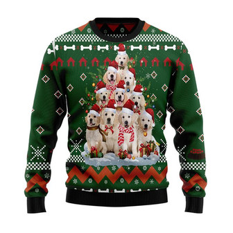 Christmas Golden Retrievers Pine Tree Christmas Sweater, Gift For Dog Mom Dog Dad Dog Lover Men Women 3D Print Sweater - Thegiftio UK