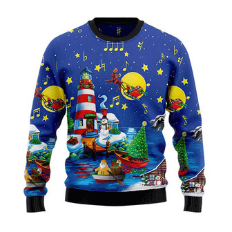 Christmas Lighthouse Scene Full Of Popular Symbols Christmas Sweater, Men Women 3D Print Sweater - Thegiftio UK
