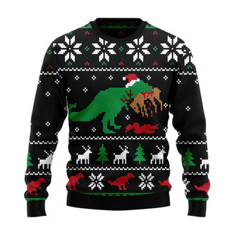 Christmas T-rex Christmas Sweater, Men Women 3D Print Sweater - Thegiftio UK
