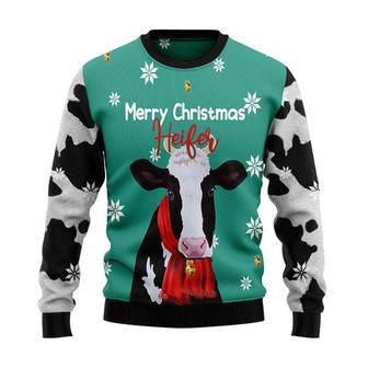 Cow Merry Christmas Heifer Christmas Sweater, Men Women 3D Print Sweater - Thegiftio UK