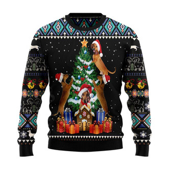 Dachshund Group Christmas Tree Christmas Sweater, Men Women 3D Print Sweater Gift For Dog Mom Dog Dad Dog Lover - Thegiftio UK