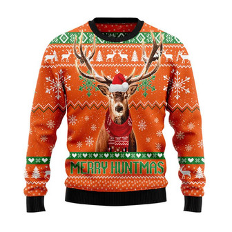Deer Merry Huntmas Christmas Sweater, Men Women 3D Print Sweater - Thegiftio UK
