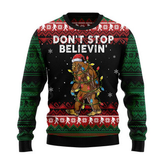 Don‘t Stop Believing Bigfoot Christmas Sweater, Men Women 3D Print Sweater - Thegiftio UK