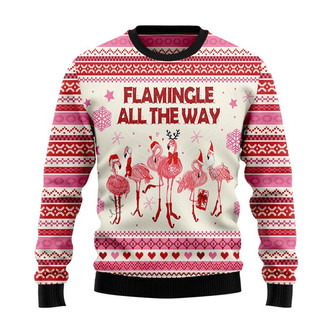 Flamingle All The Way Flamingo Christmas Sweater, Men Women 3D Print Sweater - Thegiftio UK