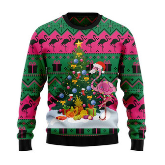 Flamingo Christmas Tree Christmas Sweater, Men Women 3D Print Sweater - Thegiftio UK