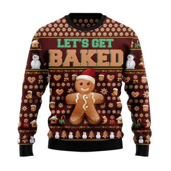 Gingerbread Let's Get Baked Christmas Sweater, Men Women 3D Print Sweater - Thegiftio UK