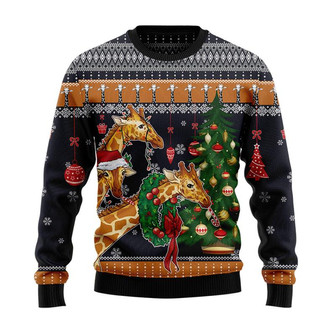 Giraffe Love Christmas Christmas Sweater, Men Women 3D Print Sweater - Thegiftio UK