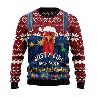A Girl Loves Christmas And Chickens Christmas Ugly Sweater, Men Women 3D Print Sweater - Thegiftio UK