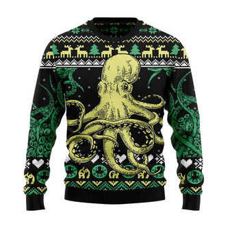 Green Octopus Christmas Sweater, Men Women 3D Print Sweater - Thegiftio UK