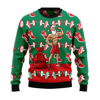 Gym Santa Christmas Sweater, Men Women 3D Print Sweater - Thegiftio UK