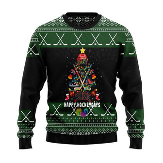 Happy Hockeydays Christmas Tree Christmas Sweater, Men Women 3D Print Sweater - Thegiftio UK