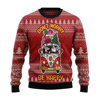 Hippie Car Don't Worry Be Happy Christmas Sweater, Men Women 3D Print Sweater - Thegiftio UK