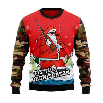 Hunting Santa Christmas Christmas Sweater, Men Women 3D Print Sweater - Thegiftio UK