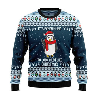 It's Penguin-ing Christmas Sweater, Men Women 3D Print Sweater - Thegiftio UK