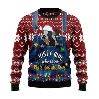 Just A Girl Who Loves Christmas And Cows Christmas Sweater, Men Women 3D Print Sweater - Thegiftio UK