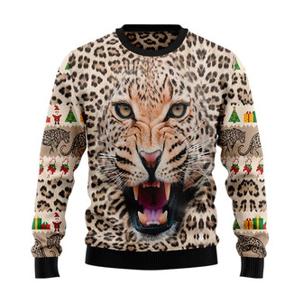 Leopard Cute Face Christmas Sweater, Men Women 3D Print Sweater - Thegiftio UK