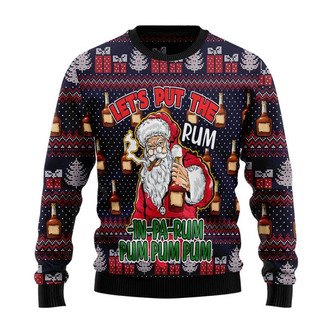 Let's Put The Rum-in-pa-rum Santa Christmas Sweater, Men Women 3D Print Sweater - Thegiftio UK