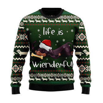 Life Is Wienderful Sleeping Dachshund Christmas Sweater, Men Women 3D Print Sweater - Thegiftio UK