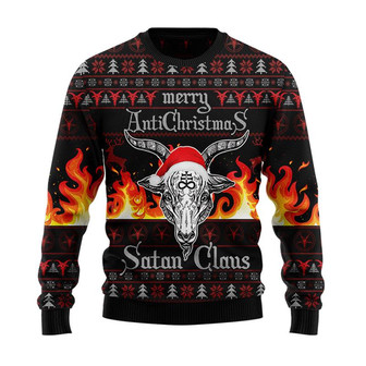 Merry AntiChristmas Satan Claus Christmas Sweater, Men Women 3D Print Sweater - Thegiftio UK