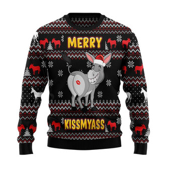 Merry Kissmyass Donkey Christmas Sweater, Men Women 3D Print Sweater - Thegiftio UK